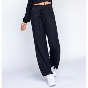 Lettuce Hem Waist Wide Leg Pants